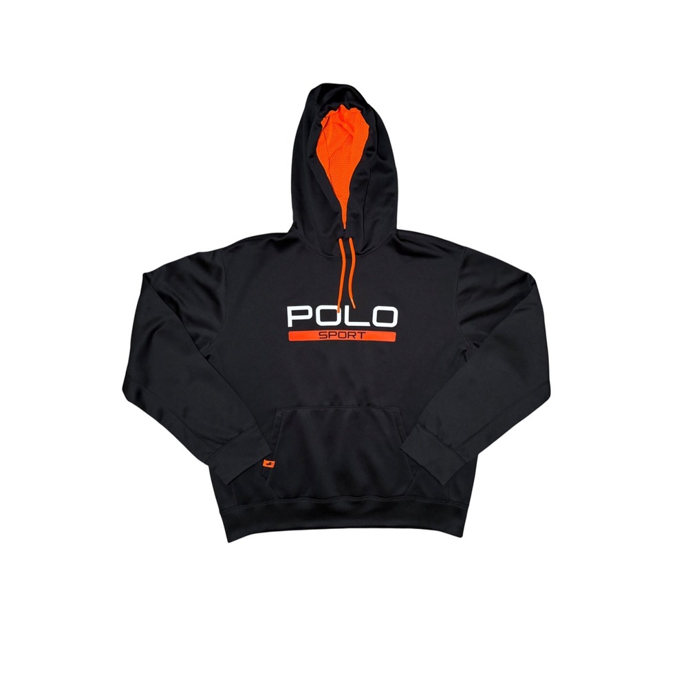 Polo Sport Ralph Lauren Hoodie Mens XL Black Orange Graphic Pullover